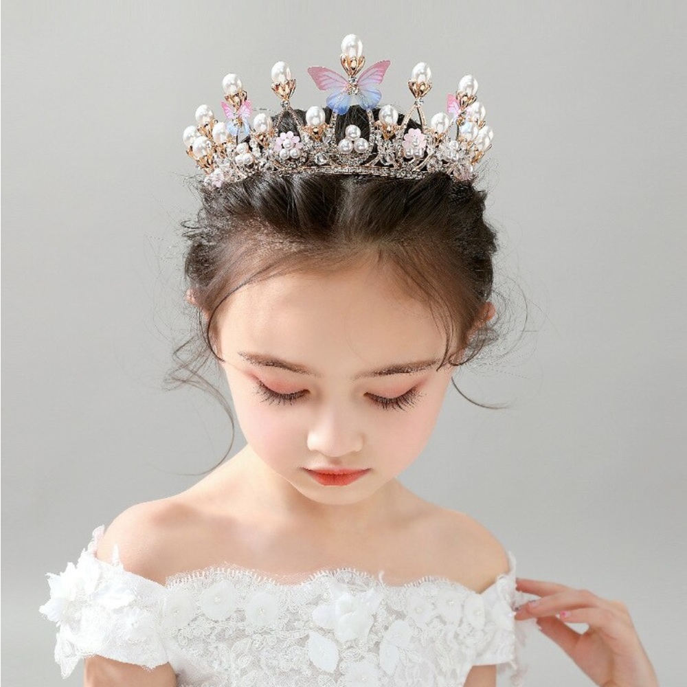 Elegant Gold Princess Tiara for Kids, Butterfly Crown for Girls - Picture 5 of 7